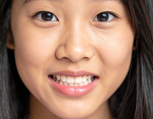 Fototapeta premium Closeup Portrait of a Young Woman with a Slight Smile and Sweaty Forehead