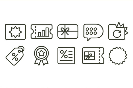 Discount and loyalty line icon set. vouchers, coupons collection outline style