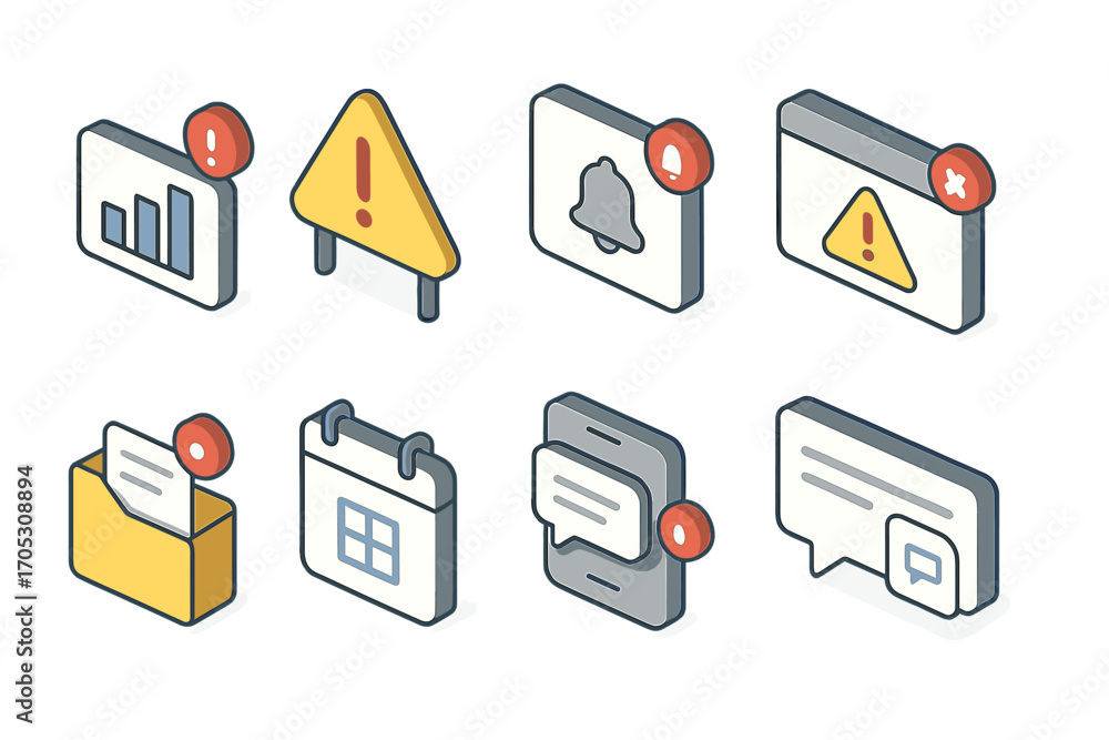 Poster alert and notification icon set. 3d style icons for alerts, reminders, messages