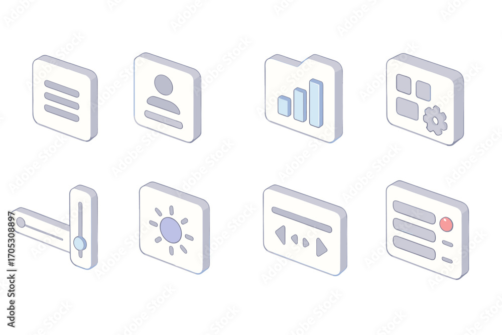 Aufkleber app interface 3d icon set for mobile and web development projects