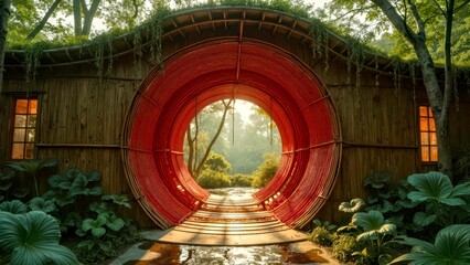 Circular doorway art scene in the forest