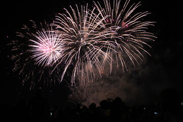 fireworks on the beach in saint-br&eacute;vin-les-pins in france 