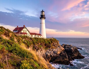 Coastal Lighthouse at Sunset