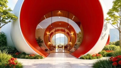 Red circular architectural art scene