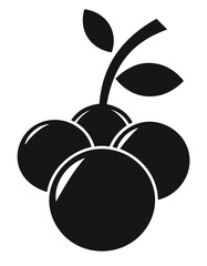 Black silhouette of four cherries with leaves on a stem