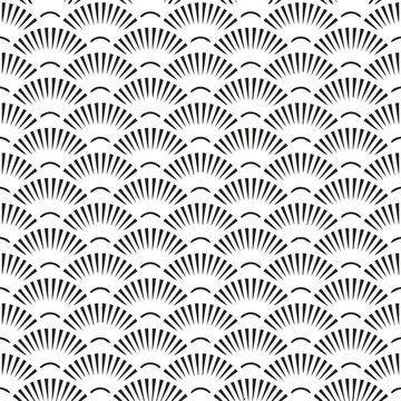 Abstract black and white fan pattern seamless repeating textile design