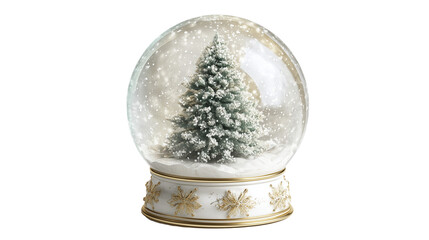 A cute snowy globe featuring a miniature winter forest landscape on transparent png background. Ai generated
