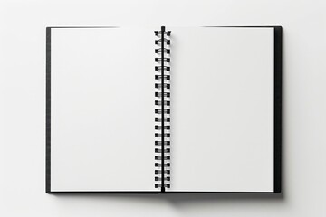 Open spiral bound notepad white paper diary black page.