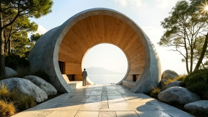 Stone circular doorway art scene