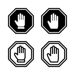 Stop icon vector illustration. stop road sign. hand stop sign and symbol. Do not enter stop red sign with hand