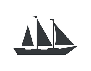 Dark gray silhouette of a two-masted sailboat ship