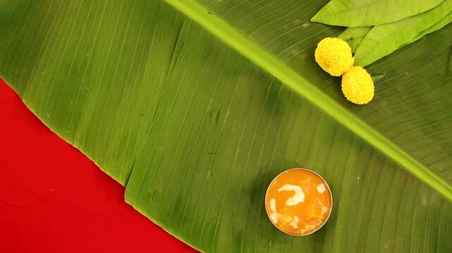 Navratri Upwas Thali  Fasting food platter on banana leaf background