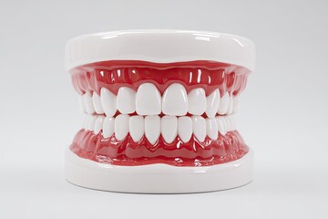 Obraz premium Dental model, upper and lower teeth, red gums, white enamel