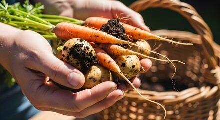 Freshly Harvested Carrots and Quail Eggs.