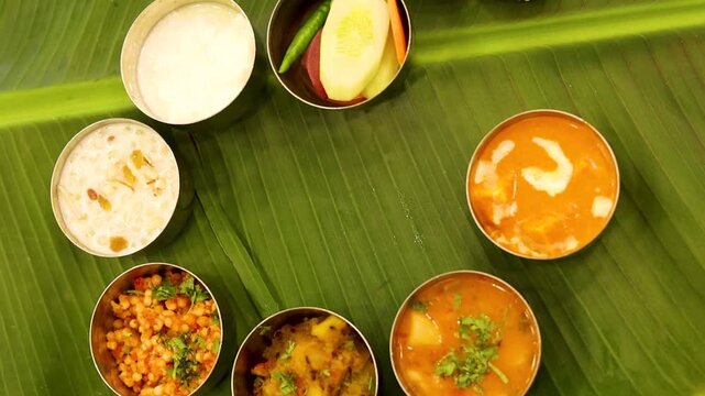 Navratri Upwas Thali  Fasting food platter on banana leaf background