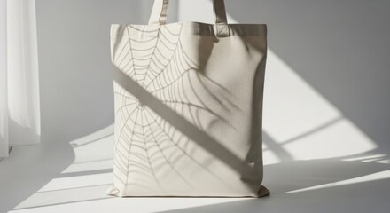 Obraz premium Minimalist tote bag with subtle spiderweb shadow, perfect for branding mockups