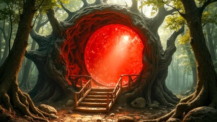 Luminous circular art scene in the forest