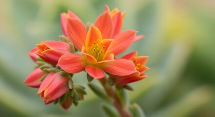 A cluster of vibrant orange-red flowers, showcasing delicate petals and a soft, blurred background, creating a peaceful and natural scene.