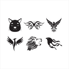 Collection of stylized black tribal animal and wing designs for tattoo or graphic art