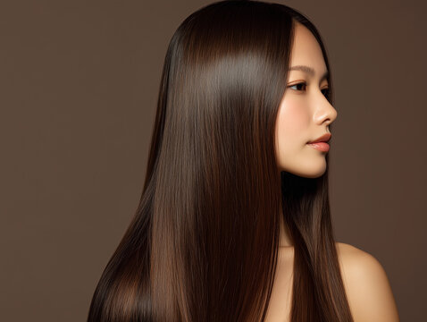 艶やかで美しいロングストレートヘアの日本人女性モデル（美容 サロン 広告）