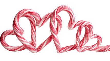 Fototapeta premium Close-up of a red and white striped Christmas candy cane on transparent png background. Ai generated