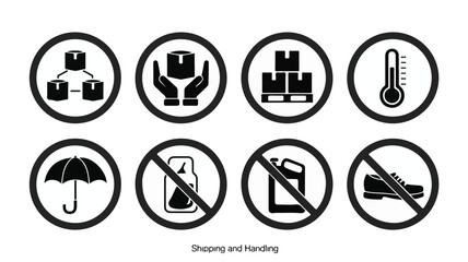 Black and white icons for shipping and handling boxes