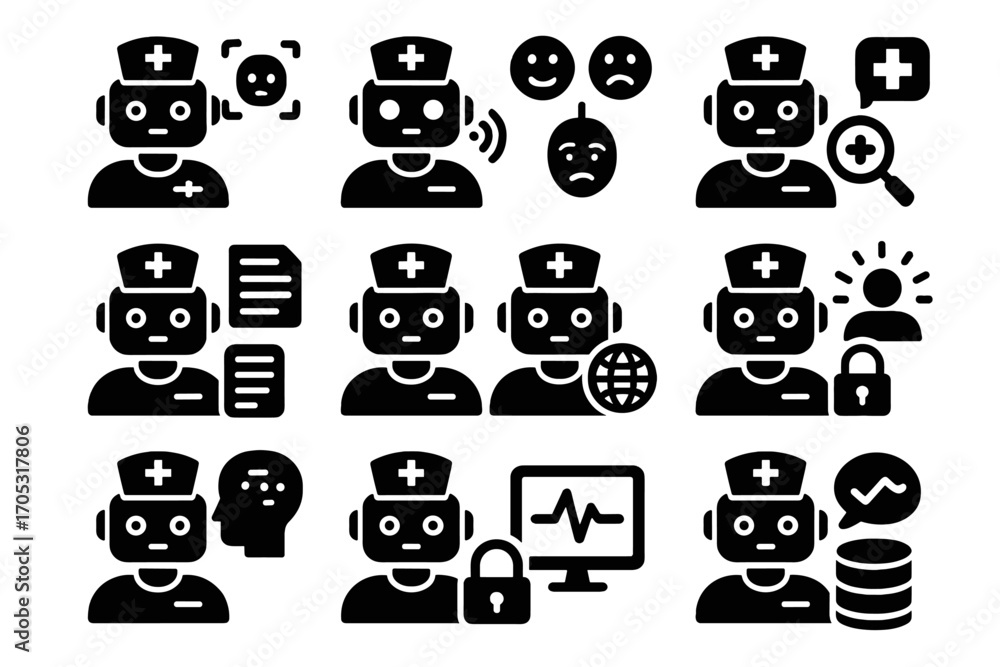 Aufkleber behavior generation suggestion symptom ai language command nurse robot voice vector data