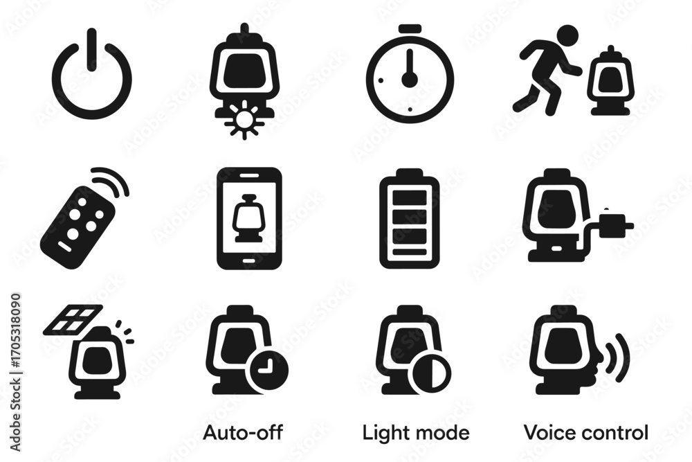 Aufkleber vector connectivity digital timer lantern app charging battery setting indicator motion icon