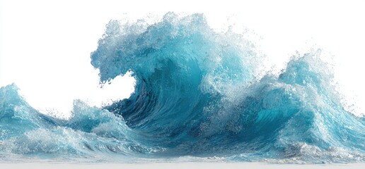 Powerful ocean wave against a white background