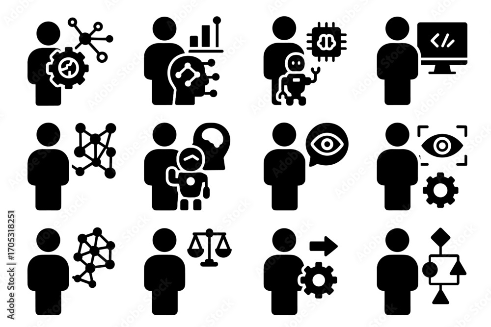 Aufkleber computer language vector ethics specialist engineer ai learning developer machine icon icons