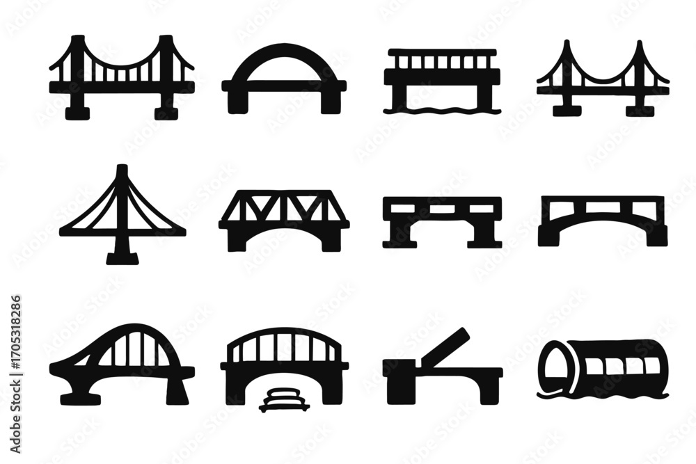 Poster retractable icons virtual floating bridge icon pedestrian vector modular underwater truss railway