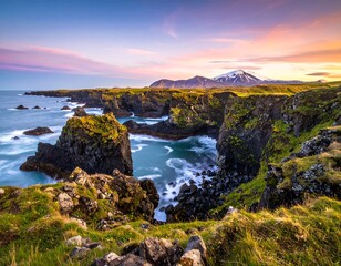 Dramatic coastal view at sunset