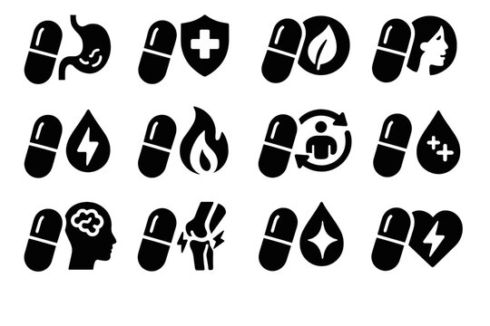 Benefits immunity vector capsule antioxidant joint bio inflammation icon relief improved cognitive