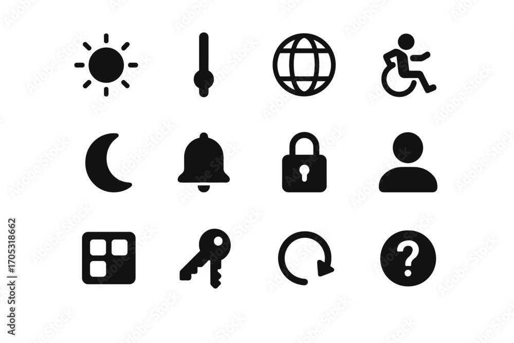 Aufkleber icon ar selector accessibility brightness privacy reset profile layout button vector menu