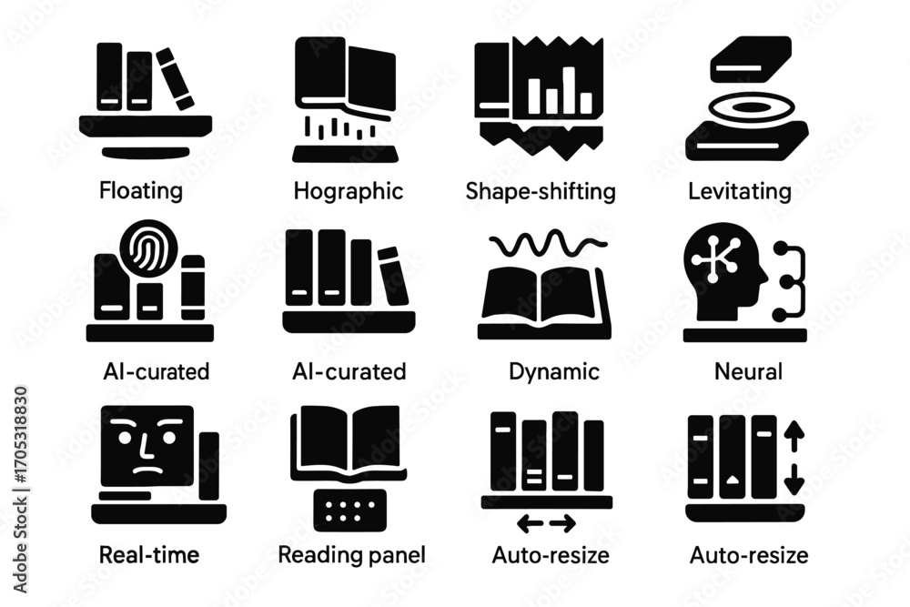 Poster bookshelf vector emotion futuristic icons icon panel neural sorting mechanism base holographic