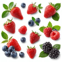 A vibrant assortment of freshly picked strawberries blueberries raspberries and blackberries