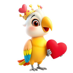 Fototapeta premium Adorable Parrot Princess with Heart: A 3D Rendered Valentine's Day Illustration