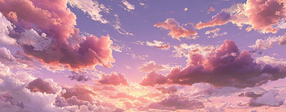 A vibrant sunset sky filled with pastel pink and purple clouds