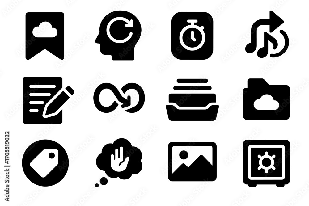 Poster deep dream vector merge memory recall storage sensory icon written timestamp icons