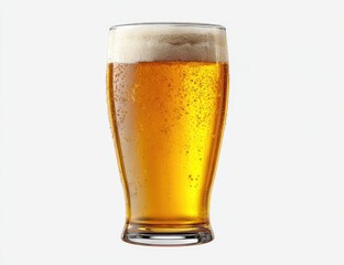 Light-gold beer in a tapered glass, frothy head