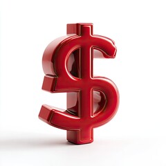 Obraz premium A vibrant red, three-dimensional dollar sign, glossy and bold, stands against a stark white background, casting a subtle shadow