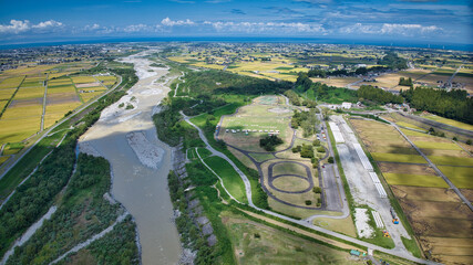9月になった富山県の黒部川流域周辺の風景