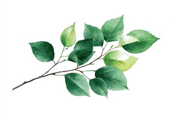 Naklejka premium Watercolor illustration of a branch with vibrant green leaves (2)