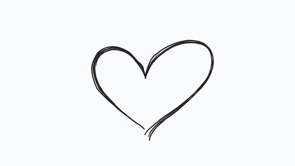 Hand-drawn heart floats alone, black line on white silence.  
