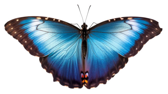 blue morpho butterfly, close-up on white background