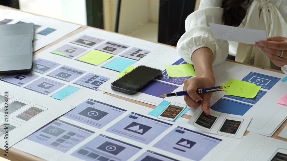 Poster web designer working on user interface and user experience
