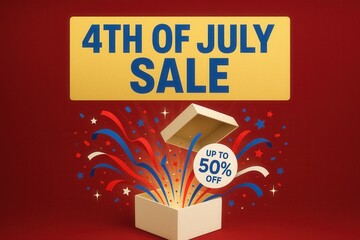 Fototapeta premium 4TH OF JULY SALE with UP TO 50% OFF discount offer, festive style, vibrant retail sale promotion.