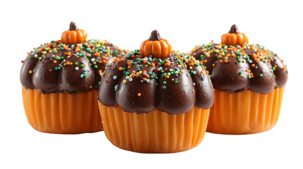 Spooky Halloween cake featuring colorful skull and pumpkin decorations, playful clipart style on transparent png background. Ai generated