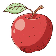 Red Apple with Leaf Vector Illustration