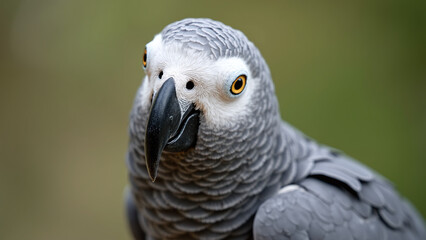 Obraz premium African Grey Parrot stares calmly, feathers layered in soft grey. 